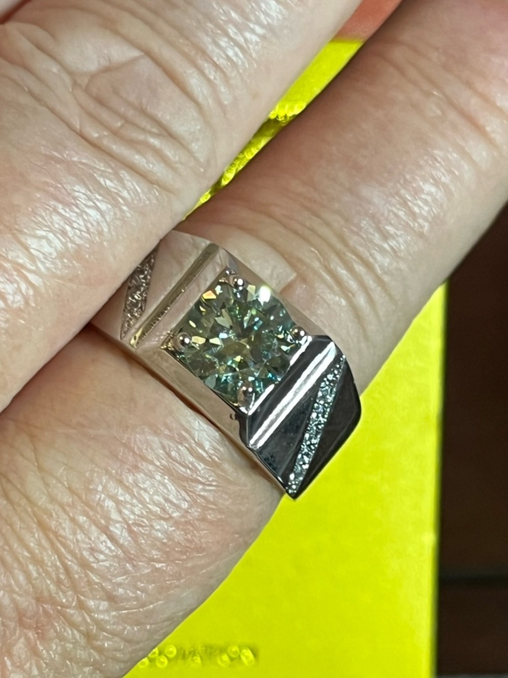Silver Men's Turquoise Moissanite Ring Sz 10 2ctw